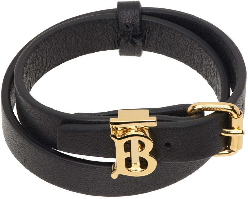 Burberry Grainy Leather Wraparound Bracelet in Black