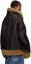 Martine Rose Brown Pin-Buckle Shearling Jacket