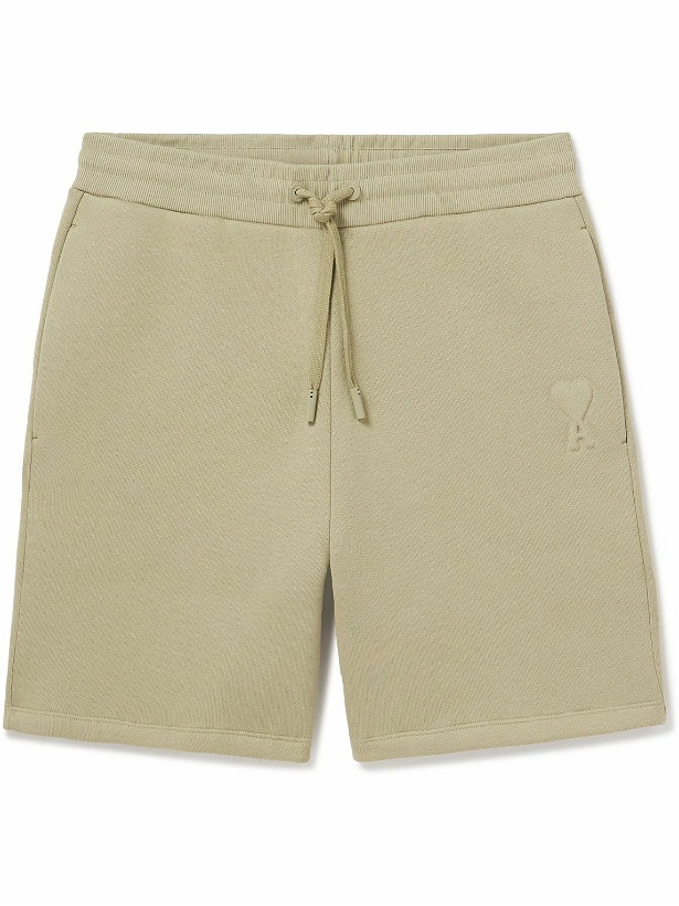 Photo: AMI PARIS - Straight-Leg Logo-Embossed Cotton-Blend Jersey Drawstring Shorts - Green