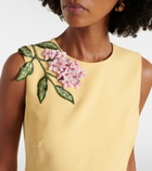 Oscar de la Renta Floral-appliqué wool-blend midi dress