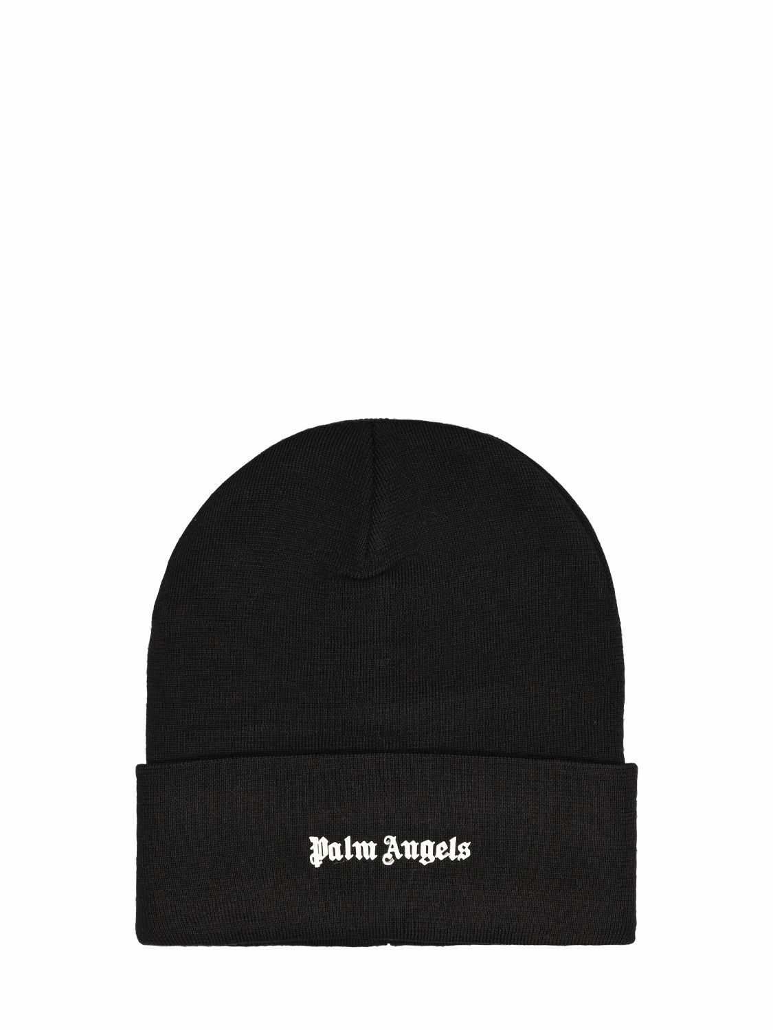 PALM ANGELS Classic Logo Wool Blend Beanie Hat Palm Angels