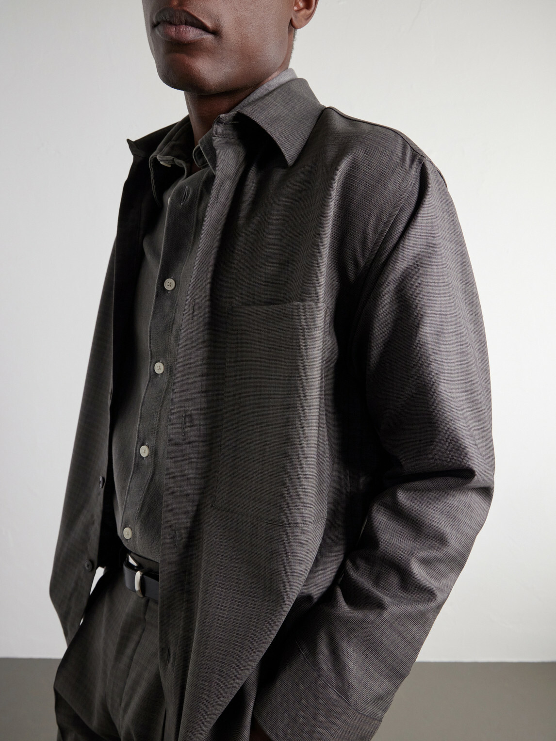 NN07 - Freddy 10071 Checked Basketweave Wool-Blend Shirt - Gray