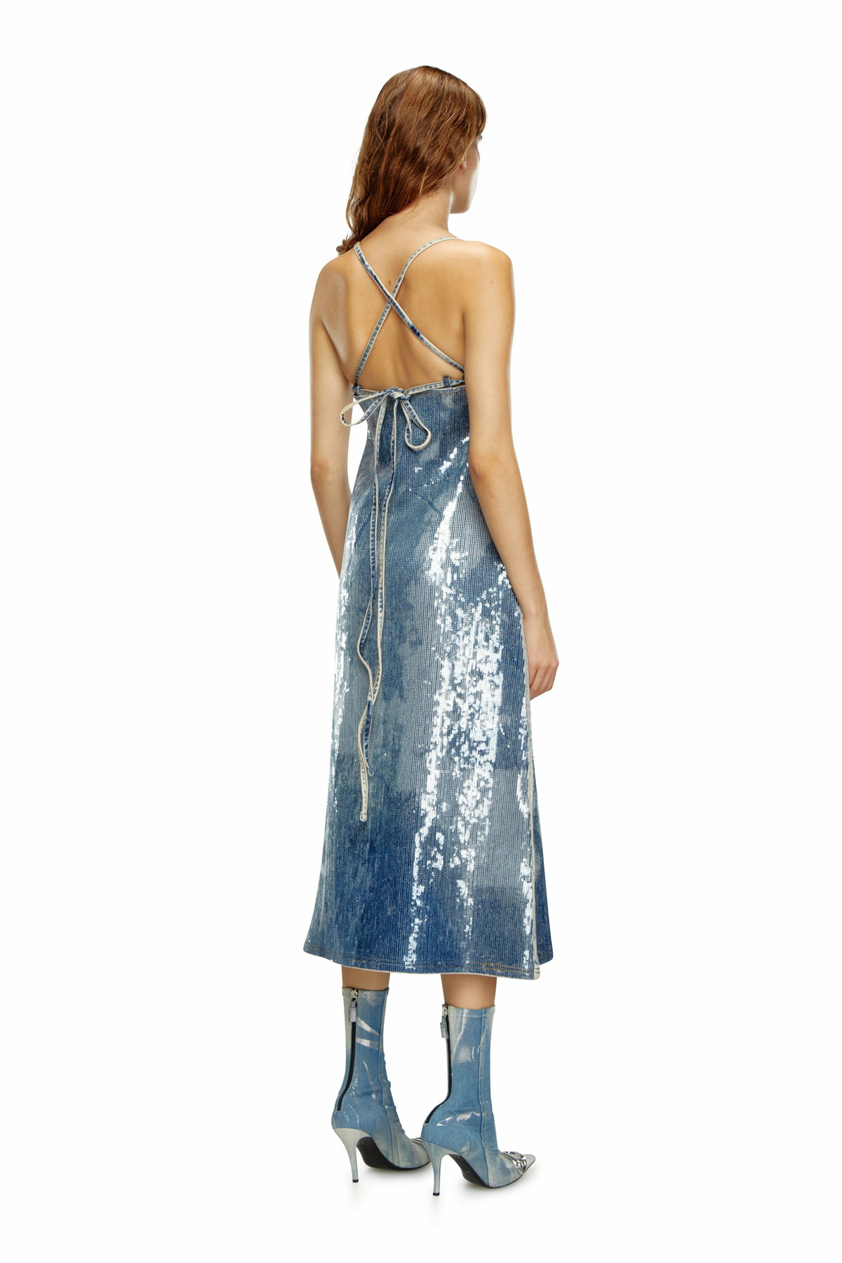 Diesel Strappy denim midi dress with sequins - Dresses Womens in Blue Diesel