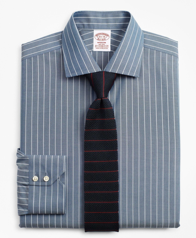 Photo: Brooks Brothers Men's Stretch Madison Relaxed-Fit Dress Shirt, Non-Iron Pinstripe | Navy