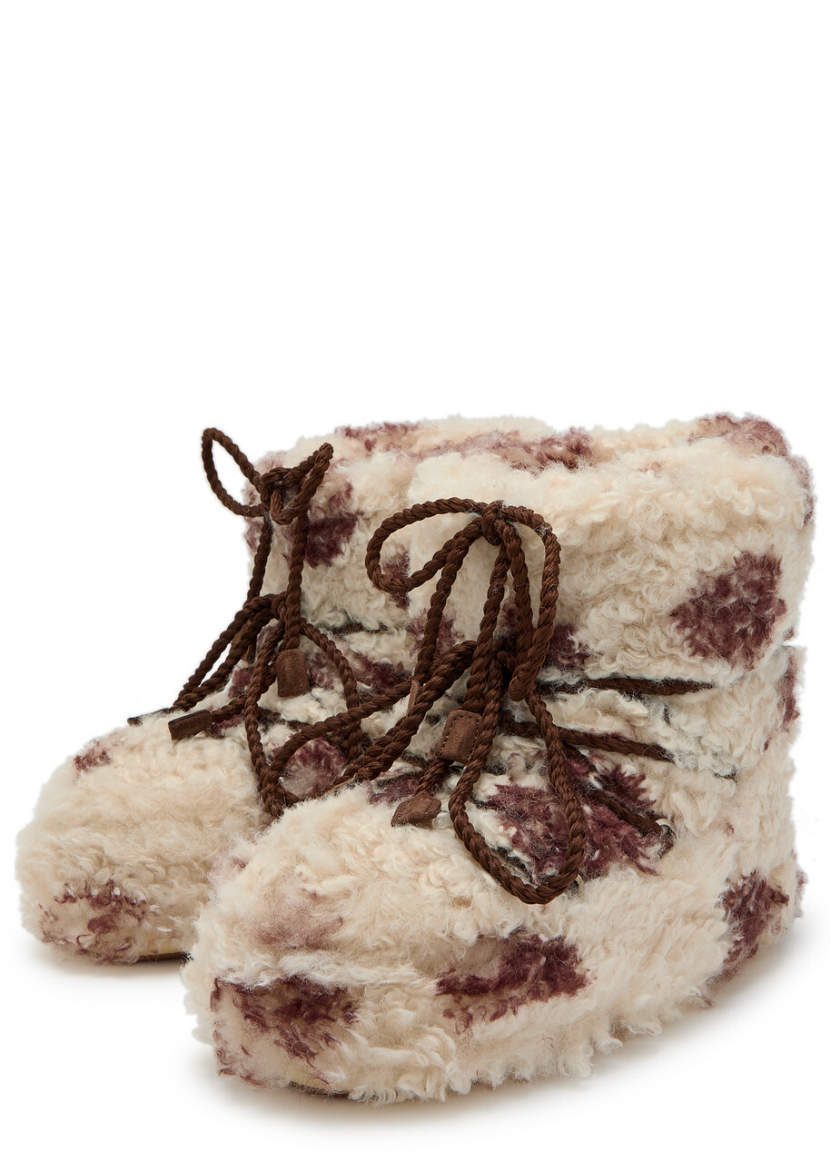 Moon Boot Icon Curly Cow-print Faux fur Ankle Snow Boots Cream 42/44 (IT42 44 / UK9
