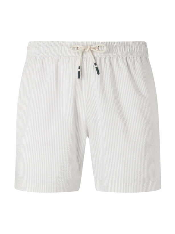 Photo: Hartford - Straight-Leg Mid-Length Striped Seersucker Swim Shorts - Gray