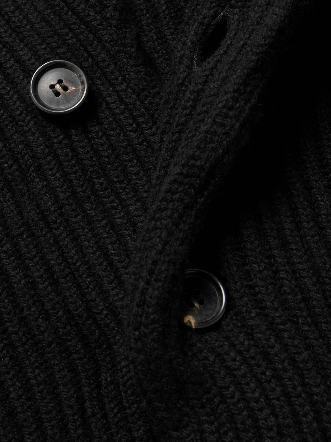 Kingsman - Shawl-Collar Ribbed Wool Cardigan - Black
