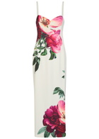 Alice + Olivia Nina Floral-print Satin-crepe Midi Dress White
