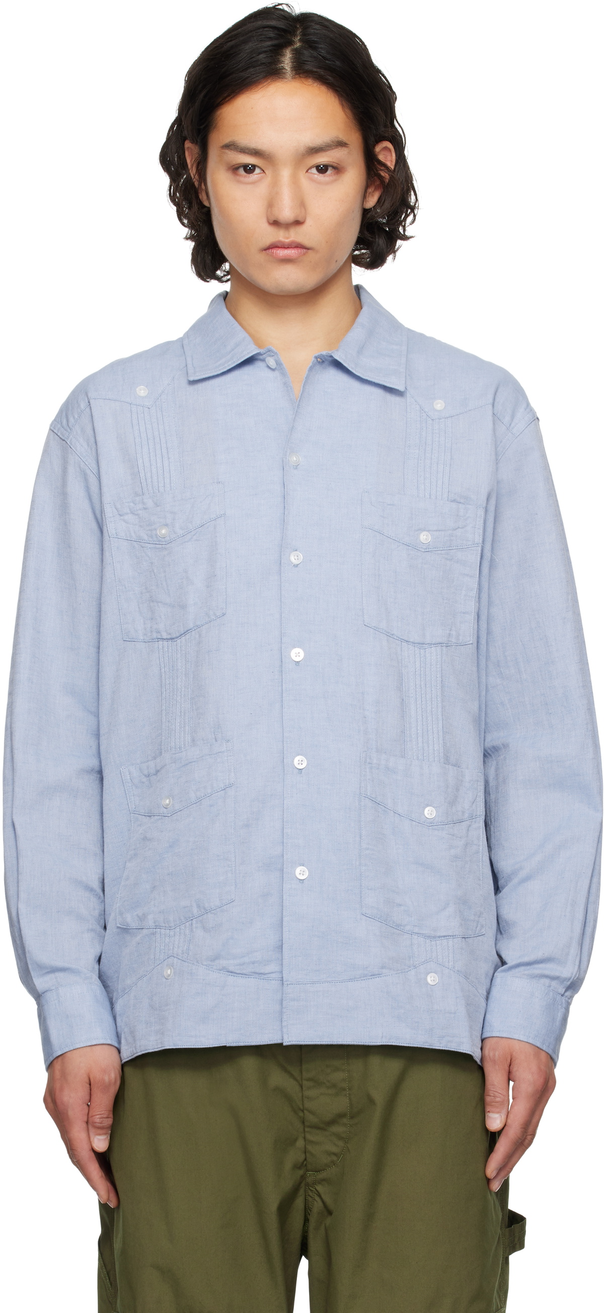 Engineered Garments Blue Solid Guayabera Shirt