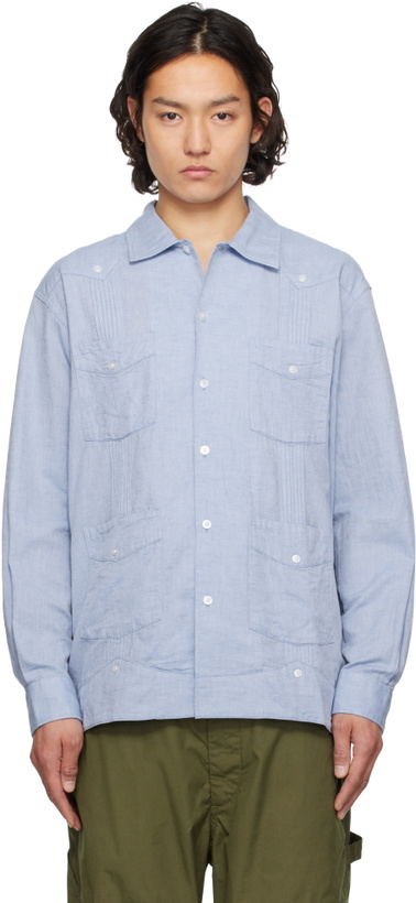 Photo: Engineered Garments Blue Solid Guayabera Shirt