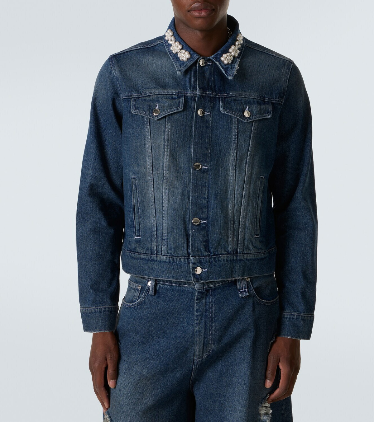 Simone Rocha Embellished cropped denim jacket