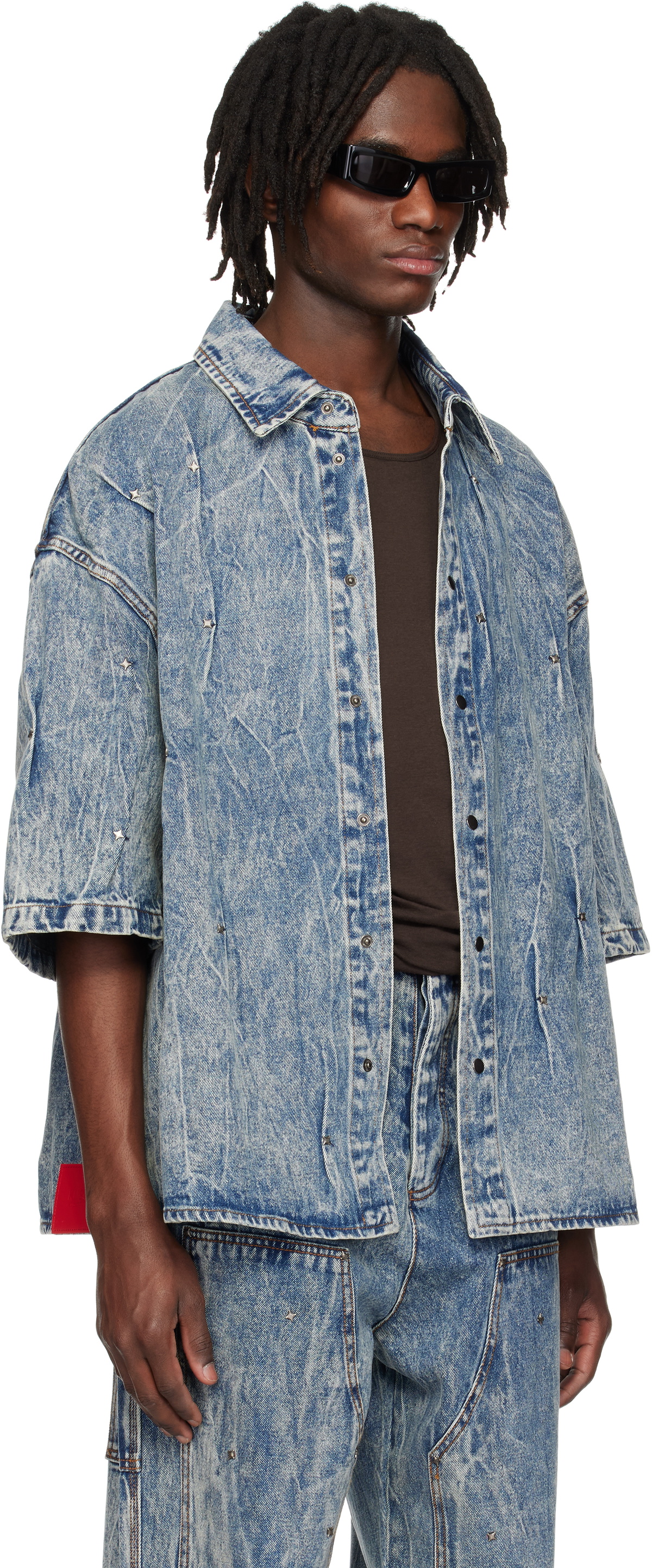 KUSIKOHC Blue Multi Rivet Denim Shirt