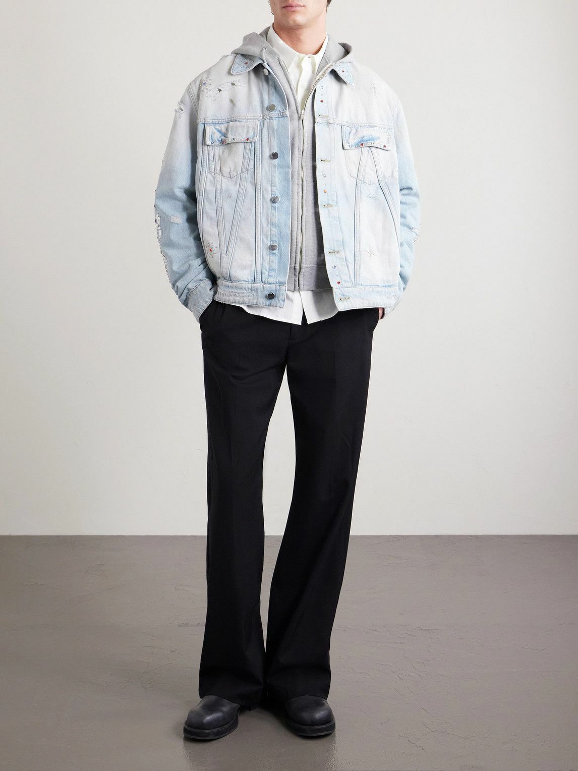 AMIRI - Embellished Distressed Denim Jacket - Blue