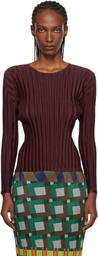 PLEATS PLEASE ISSEY MIYAKE Burgundy Rib Pleats January T-shirt