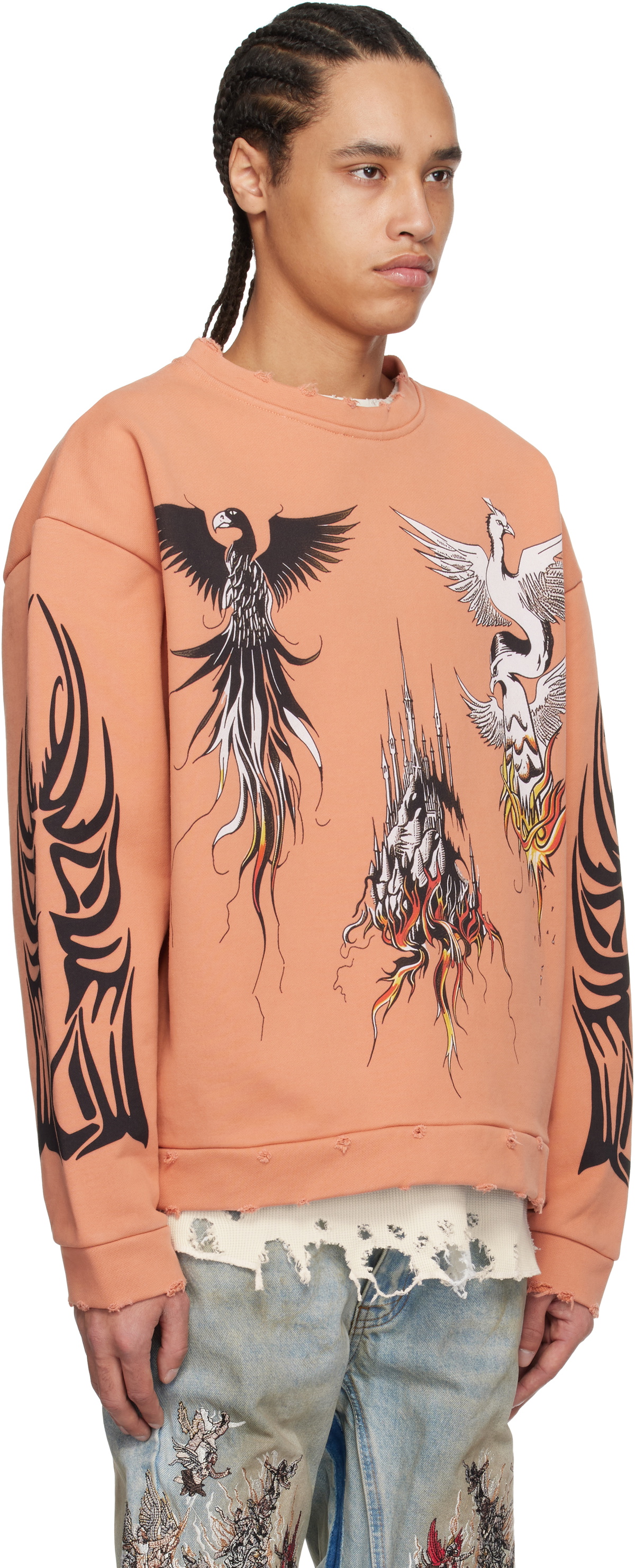 Who Decides War Orange Nefarious Winged Crewneck Sweater