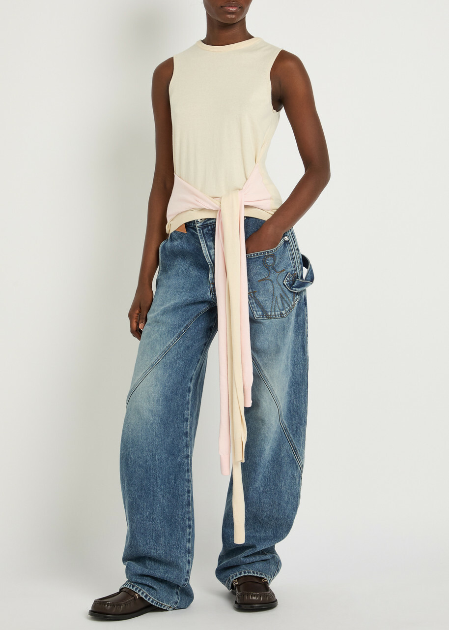 JW Anderson Waist Tie Cotton and Cashmere-blend Tank top Ivory
