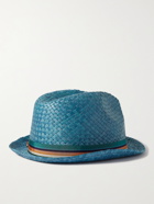 PAUL SMITH - Striped Webbing-Trimmed Woven-Straw Trilby Hat - Blue