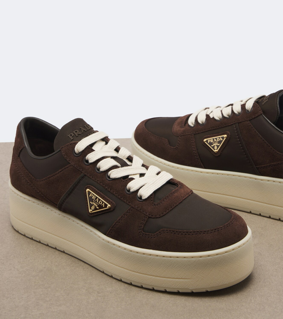 Prada Downtown Bold suede-trimmed platform sneakers