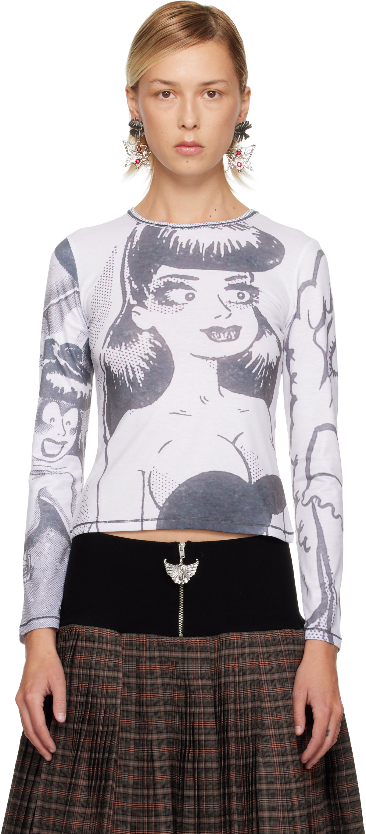 Chopova Lowena White Kitty Beaded Long Sleeve T-Shirt Chopova Lowena