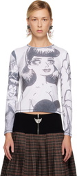 Chopova Lowena White & Gray Newsprint Fitted Jersey T-shirt