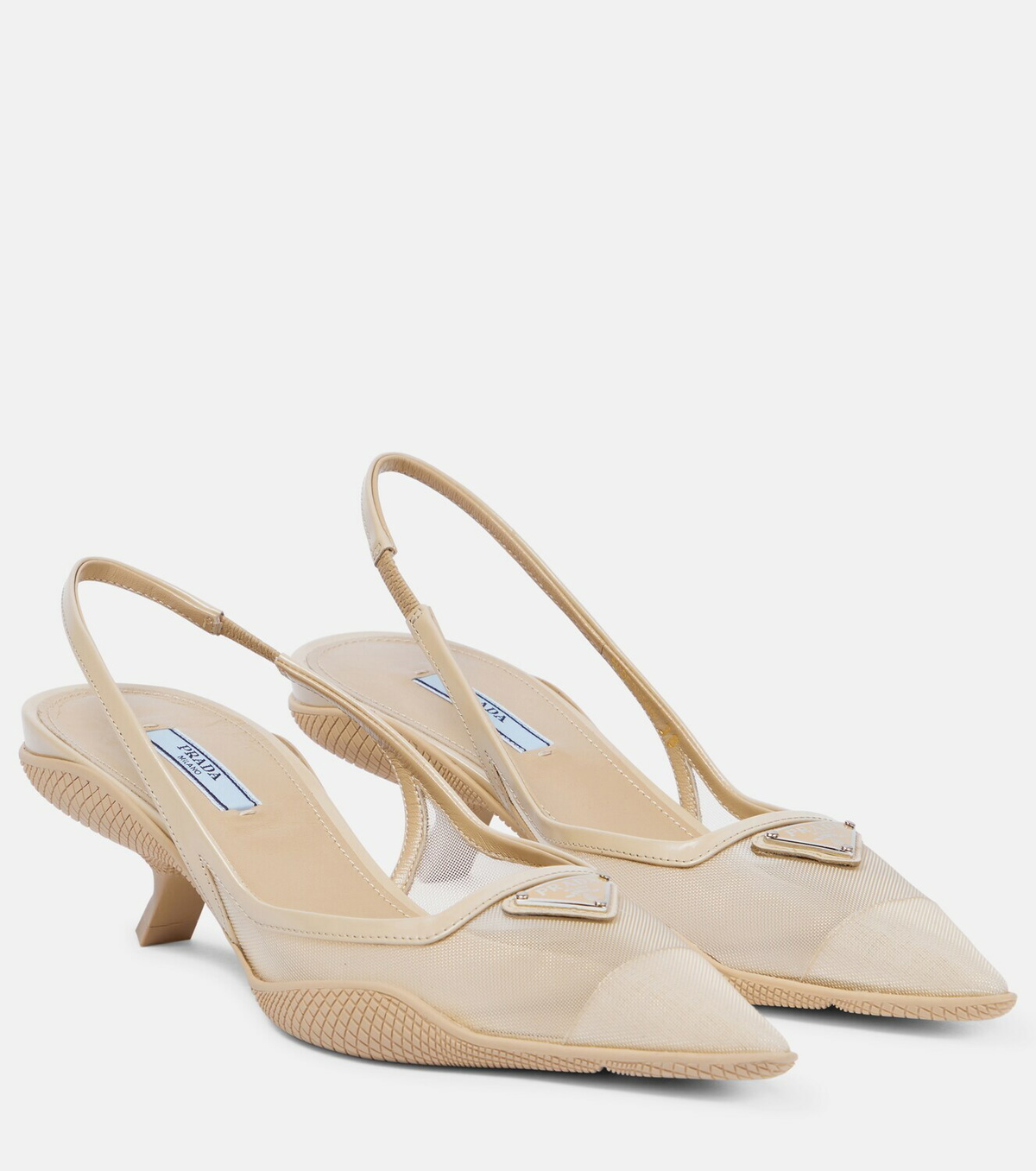 【PRADA】Brushed Leather Sling Back Pumps/全国送料無料 Prada 75mm Brushed Leather Slingback Pumps | Neutrals | FARFETCH