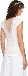 Simone Rocha White & Beige Layered Liquid Lace Trim T-shirt