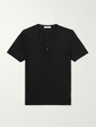 Mr P. - Pointelle-Knit Linen and Cotton-Blend Henley T-Shirt - Black