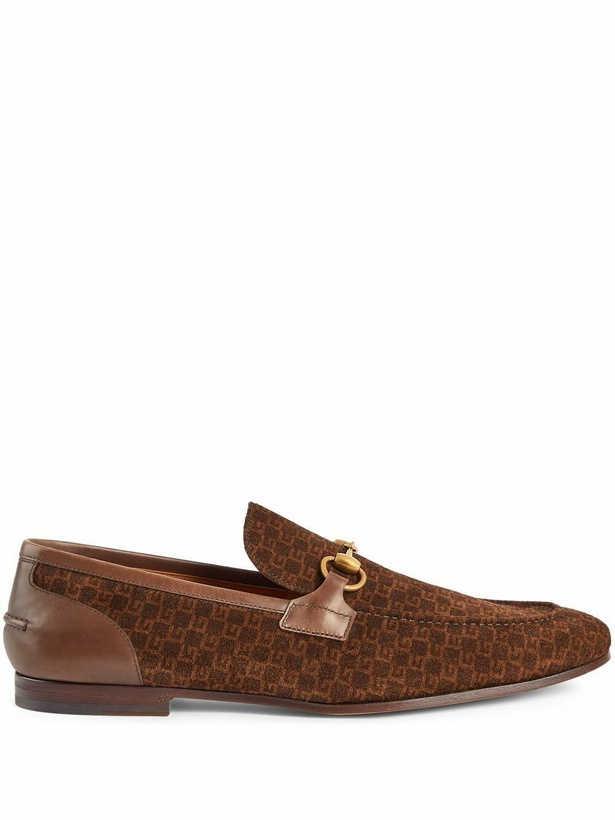Photo: Gucci Brown Horsebit Monogram Suede Loafers