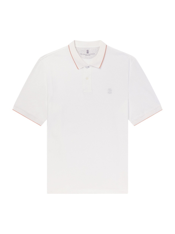 Photo: Brunello Cucinelli - Logo-Embroidered Cotton Polo Shirt - Neutrals