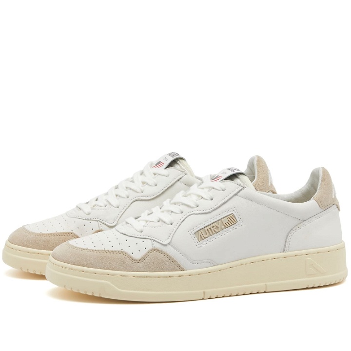 Photo: Autry Men's Open Low Leather Sneakers in Leather White/Sand