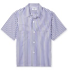 Chimala - Camp-Collar Striped Matte-Satin Shirt - Blue