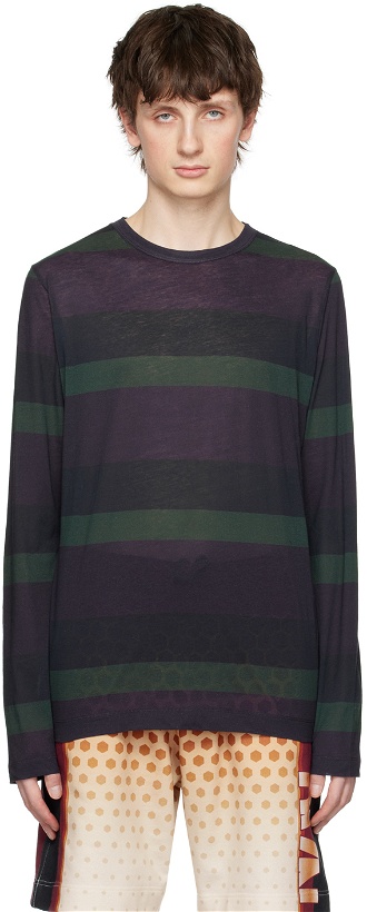 Photo: Dries Van Noten Purple & Green Striped Long Sleeve T-Shirt