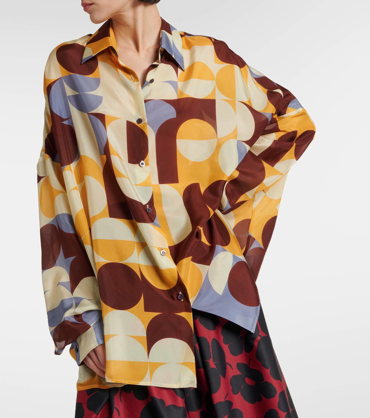 DRIES VAN NOTEN silk Dot sheer long sleeve shirt blouse White black 40