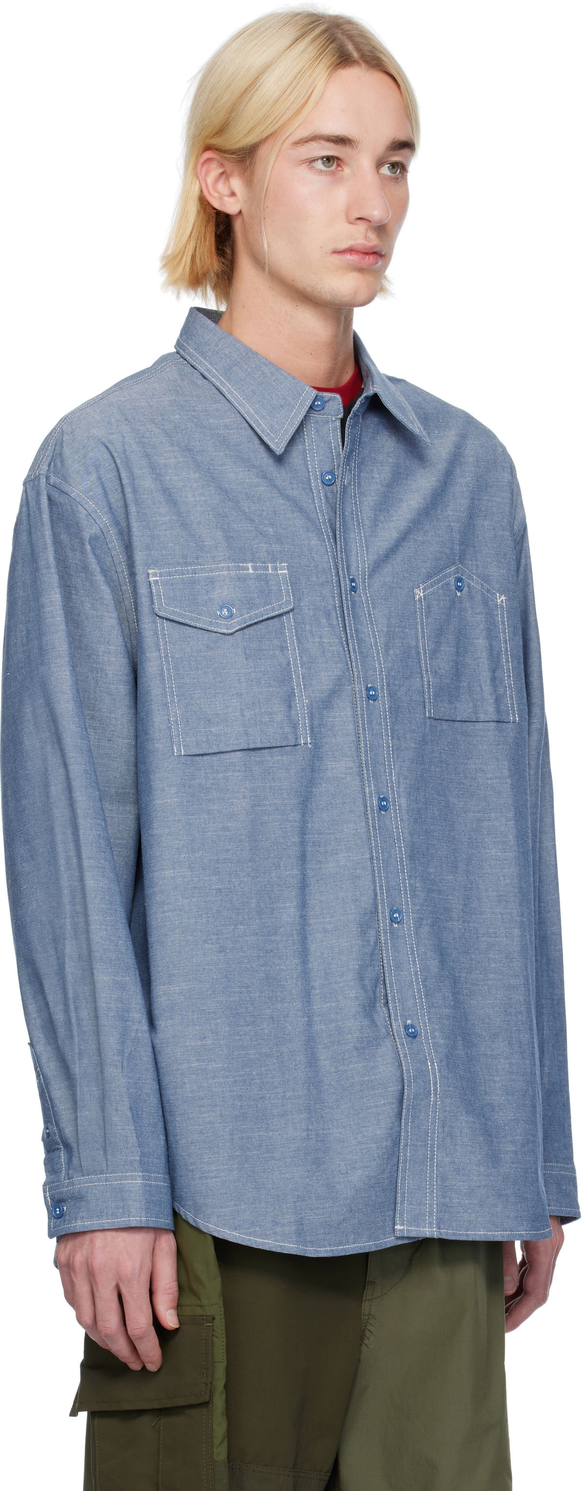 Uniform Bridge Blue Chambray Pocket Shirt