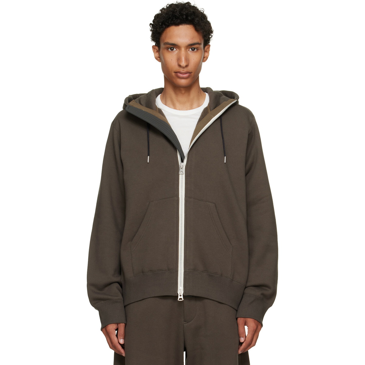 sacai Khaki Cotton Jersey Hoodie