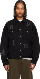 Palm Angels Black Gothic Logo Denim Jacket