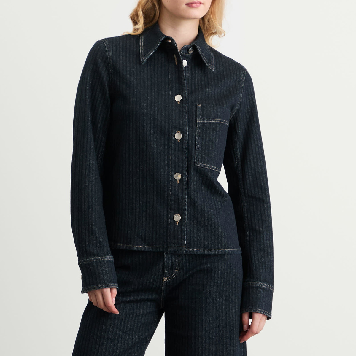 Closed Women's Striped Denim Jacket in Dark Blue