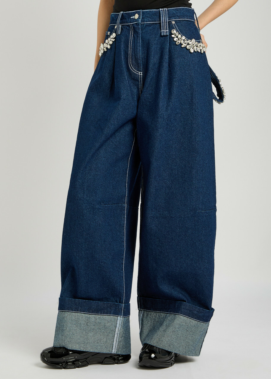Simone Rocha Wide-leg Crystal-embellished Jeans Indigo Simone Rocha