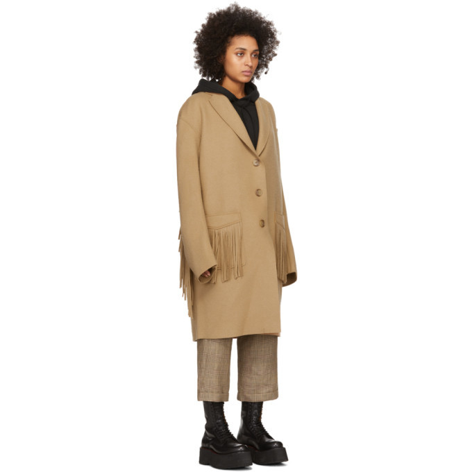 R13 Tan Wool Fringe Raw Cut Coat R13