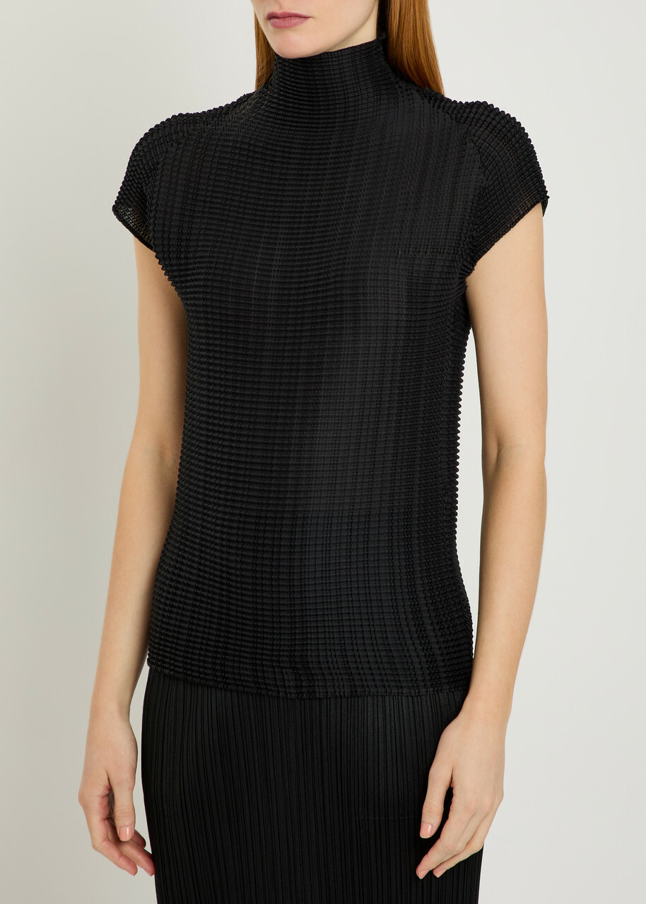 Issey Miyake Pleated High-neck Woven top Black