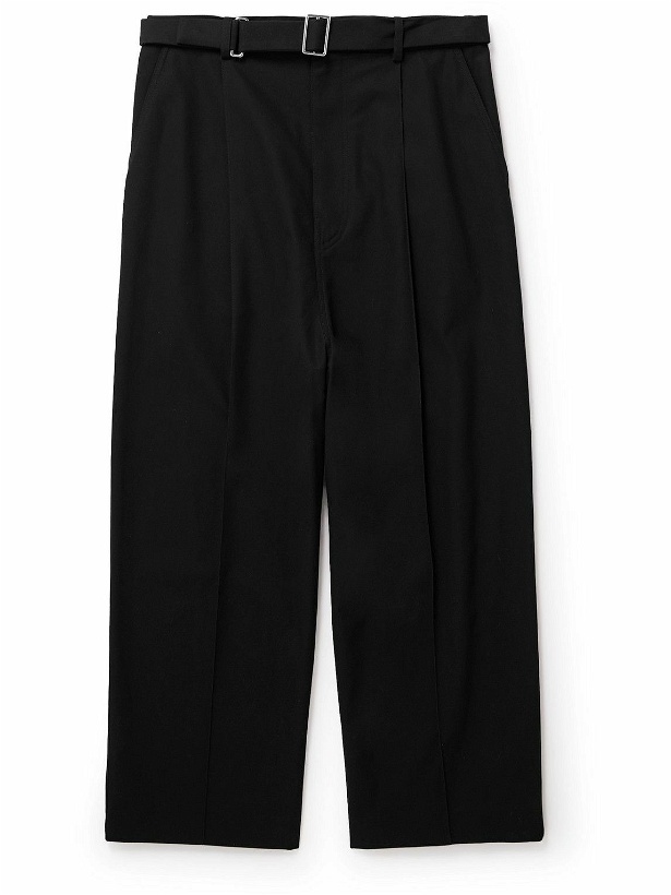 Photo: Loewe - Wide-Leg Leather-Trimmed Pleated Wool-Twill Trousers - Black