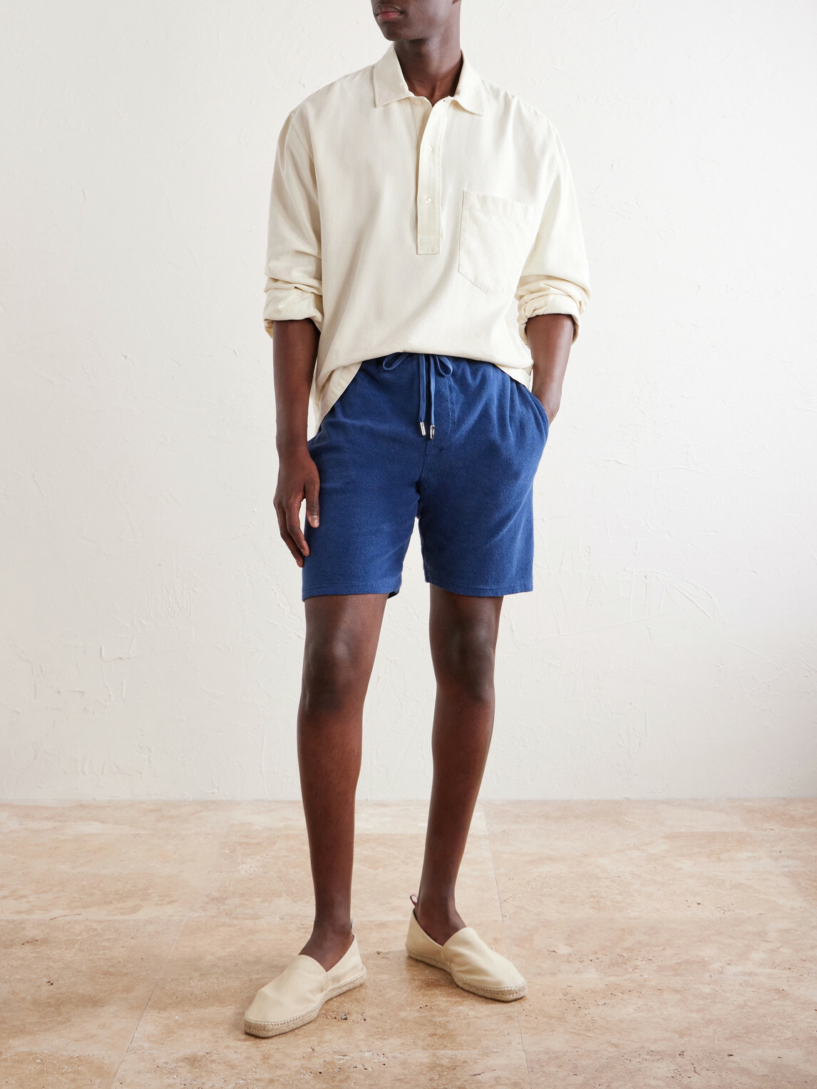 FEDELI - Slim-Fit Cotton-Terry Drawstring Shorts - Blue