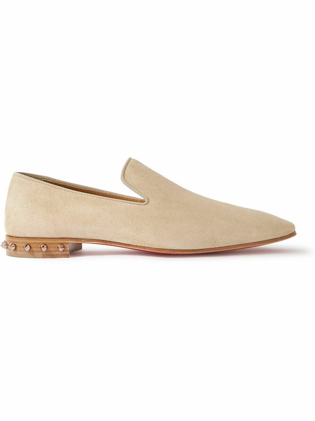 Photo: Christian Louboutin - Marquees Spiked Suede Loafers - Neutrals