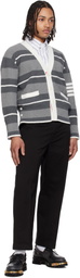 Thom Browne Gray Classic Stripe Seed Stitch 4-Bar Cardigan