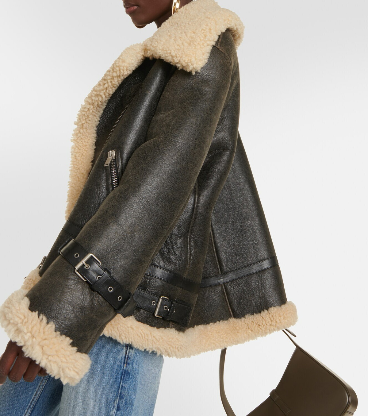 Saint Laurent Shearling-trimmed leather jacket Saint Laurent