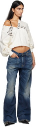 R13 Ecru 'New York' Cropped Sweatshirt