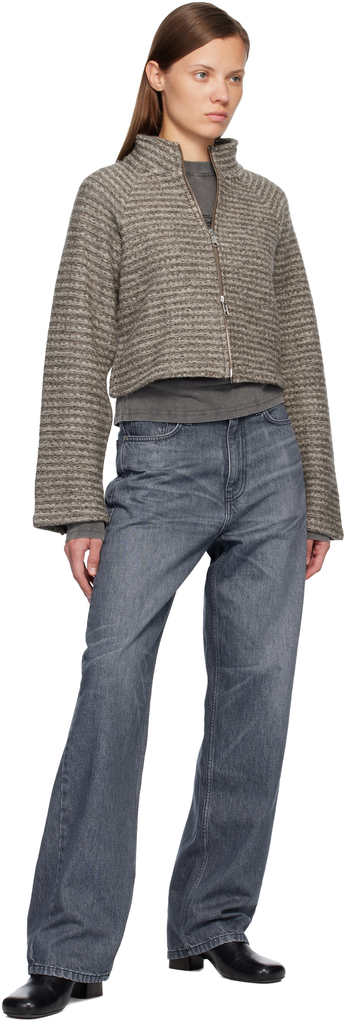 mfpen Gray Cropped Leisure Zip Up Jacket