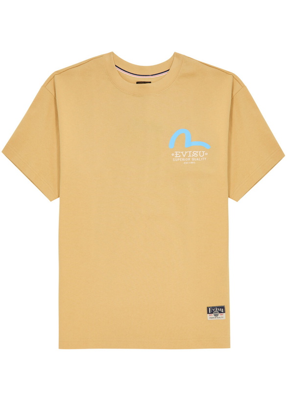 Photo: Evisu Godhead Daicock Printed Cotton T-shirt Beige