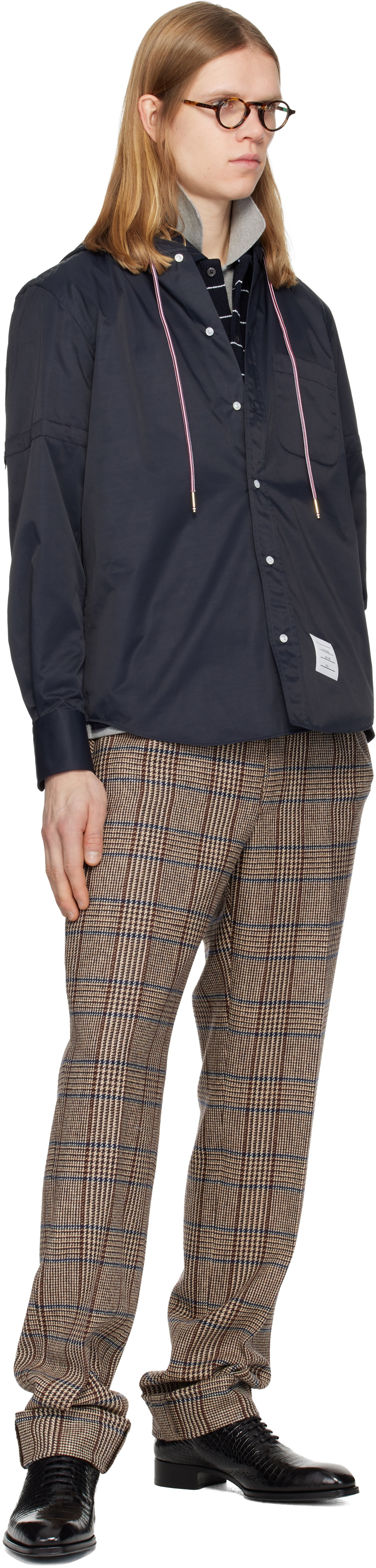 Thom Browne Navy Hooded Nylon Armband Shirt