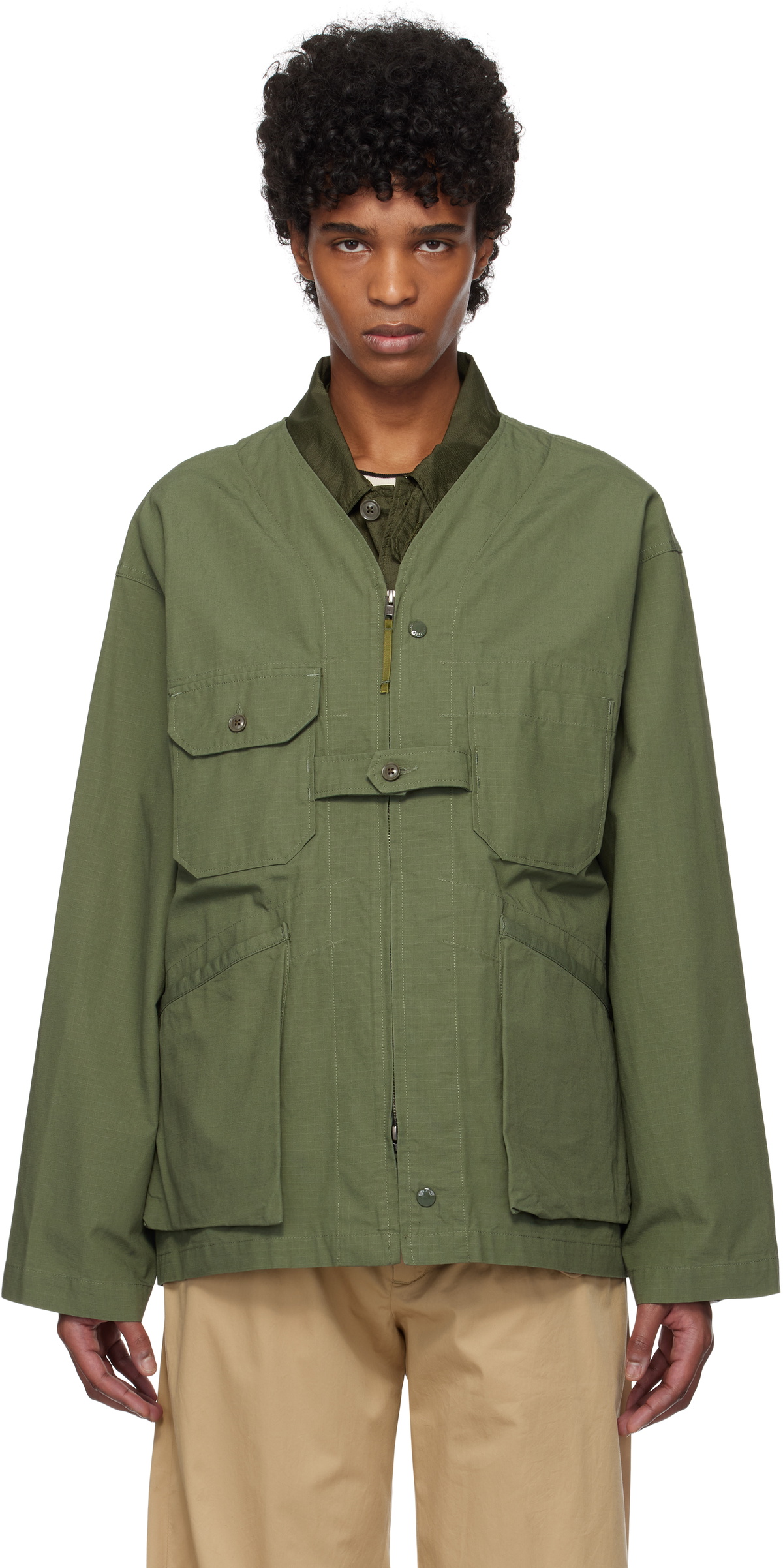 Engineered Garments Men's Knit Cardigan in Multi Crochet Knit